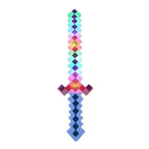 Brinquedo Espada Pixel 58Cm Diamante Som E Luz À Pilha Azul