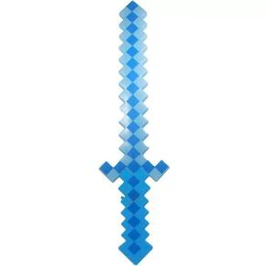 Brinquedo Espada Pixel 58Cm Diamante Som E Luz À Pilha Azul
