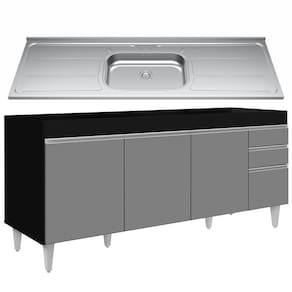 Balcão Gabinete Com Pia 180cm Dallas Preto/cinza