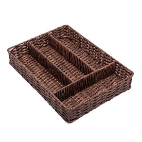 Porta Talheres de Plástico Rattan Marrom P/Gaveta C/4Divisórias 30x22cm Lyor