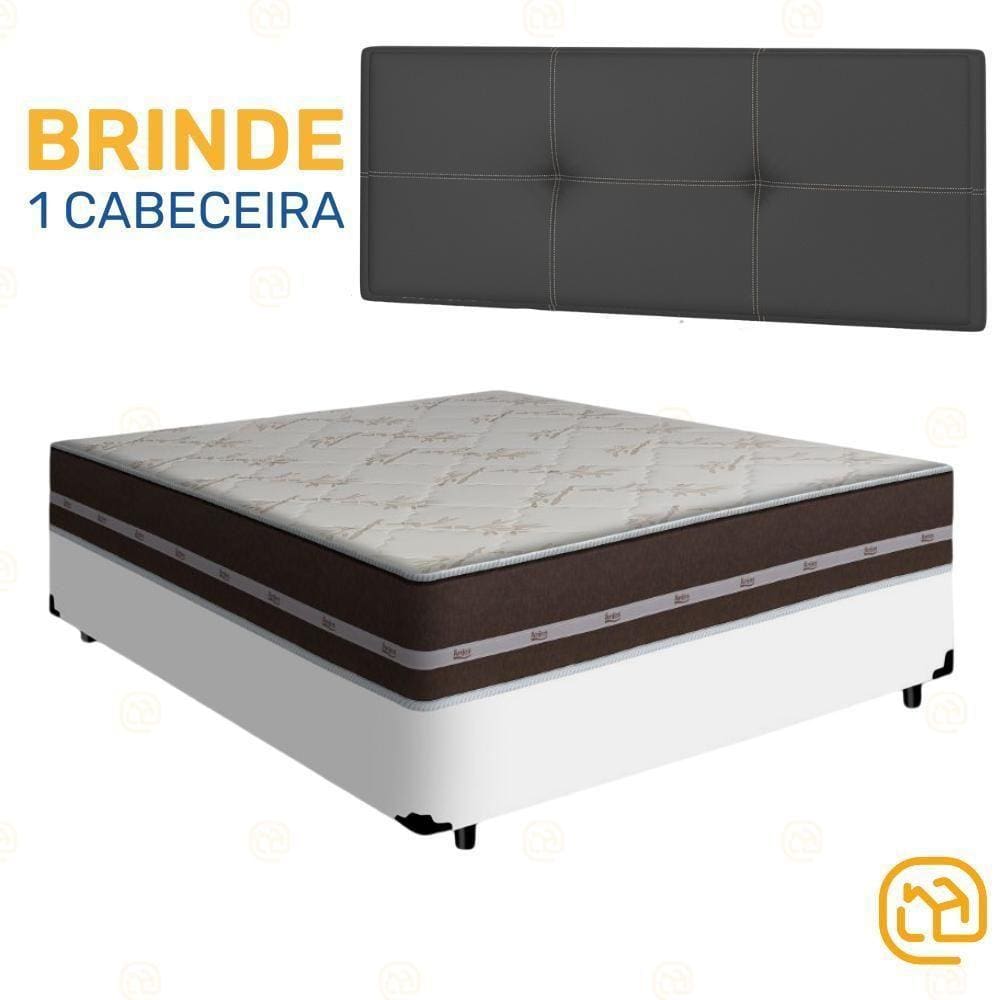 Box Casal Branca + Cabeceira Preta + Colchão De Molas