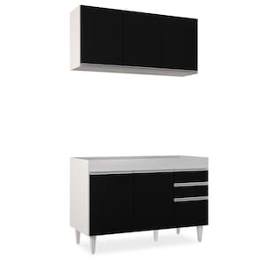 Armário Aéreo Virgínia E Balcão Para Pia 120cm Branco/preto