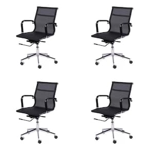Conjunto 4 Cadeiras de Escritório com Rodízios Tela Baixa OR Design Preto