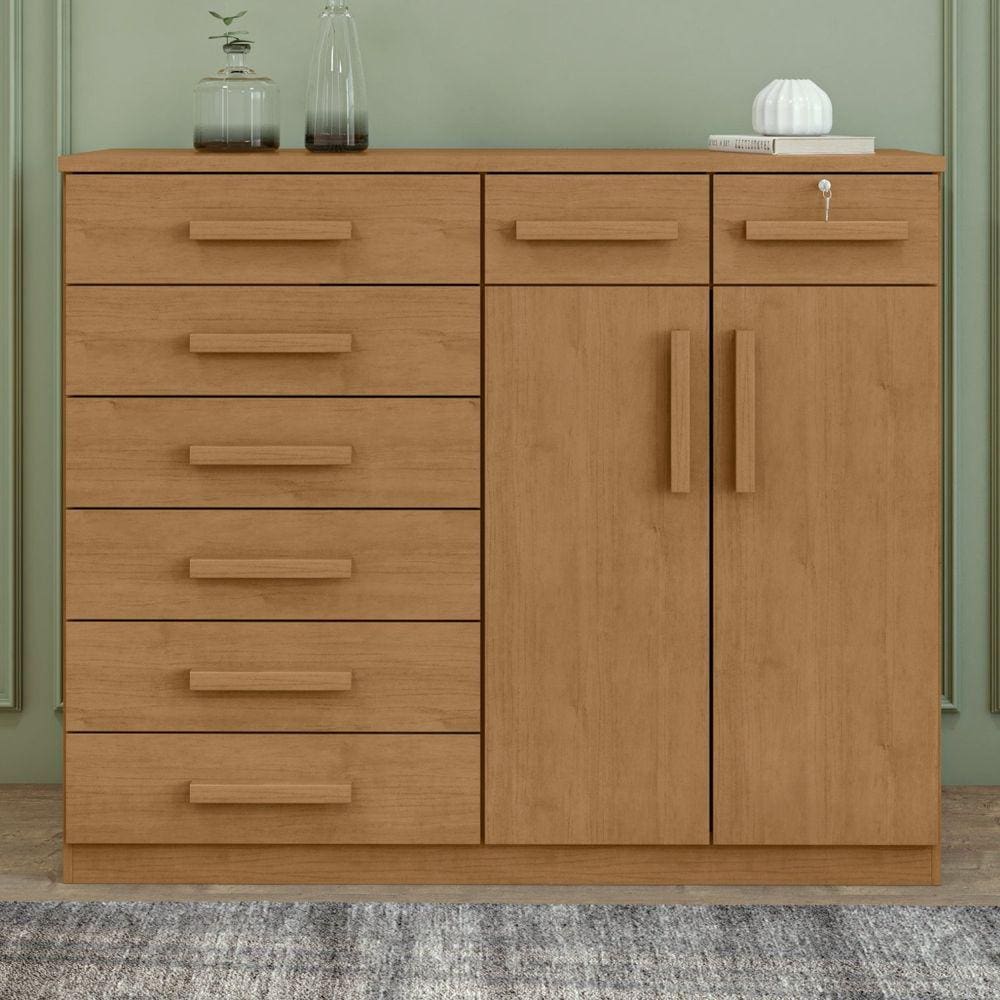 Cômoda 8 Gavetas 2 Portas TorontoLopas Amêndoa Clean