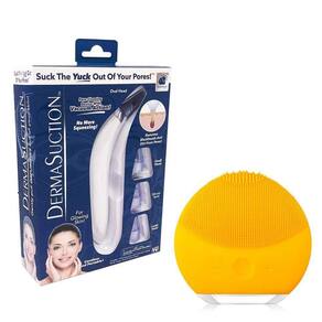 Kit 1 Aparelho Removedor De Cravos E Espinhas + 1 Esponja Elétrica Para Limpeza Facial Amarelo