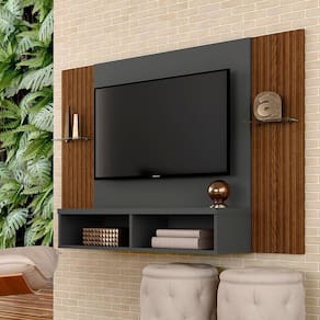 Painel Para Tv 39" Alasca Com Nichos Graf/fr Ripado - Móveis Arapongas