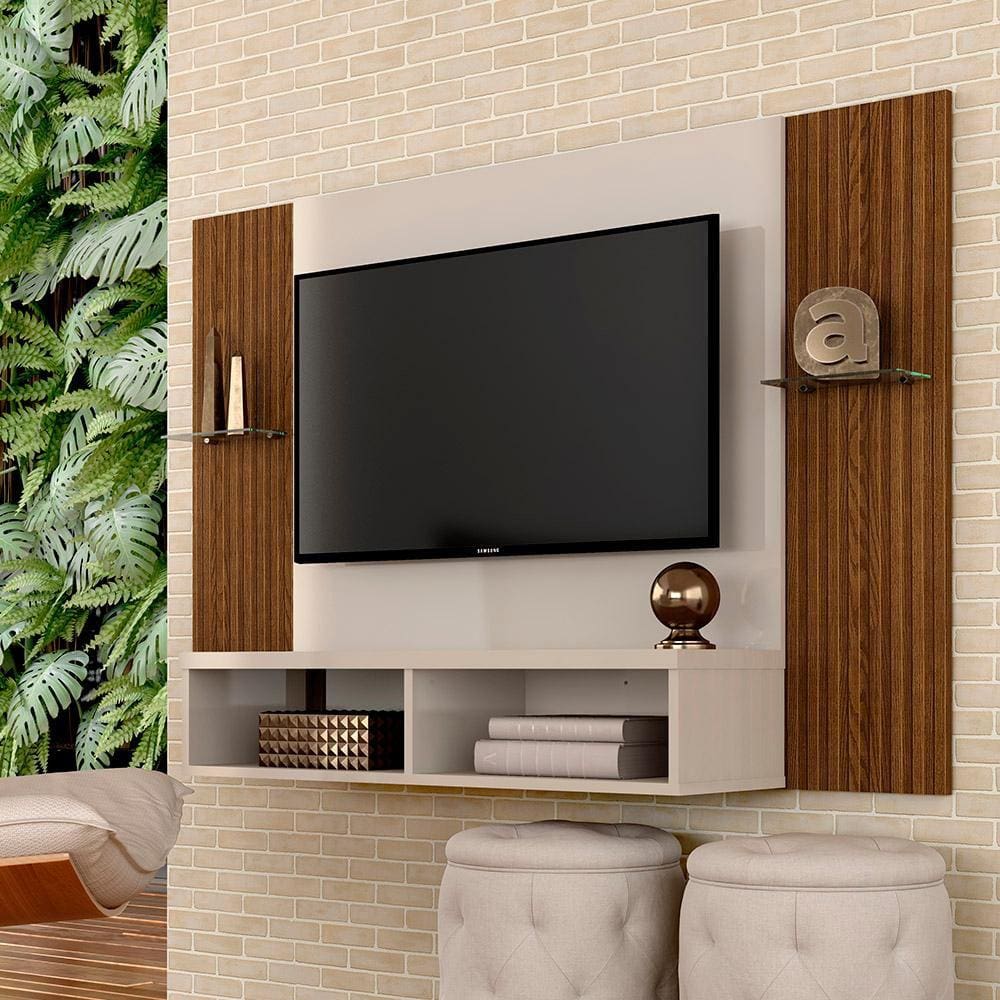 Painel Para Tv 39" Alasca Com Nichos Off/fr Ripado - Móveis Arapongas