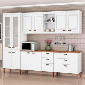Cozinha Modulada Juliete Completa 100 MDF Premium 5 Peças com 2 Balcões Independentes 10 Portas e 6 Gavetas Tuboarte