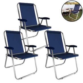Kit 3 Cadeira Max Alumínio Praia Piscina Camping Até 140 Kg Azul Marinho - Zaka