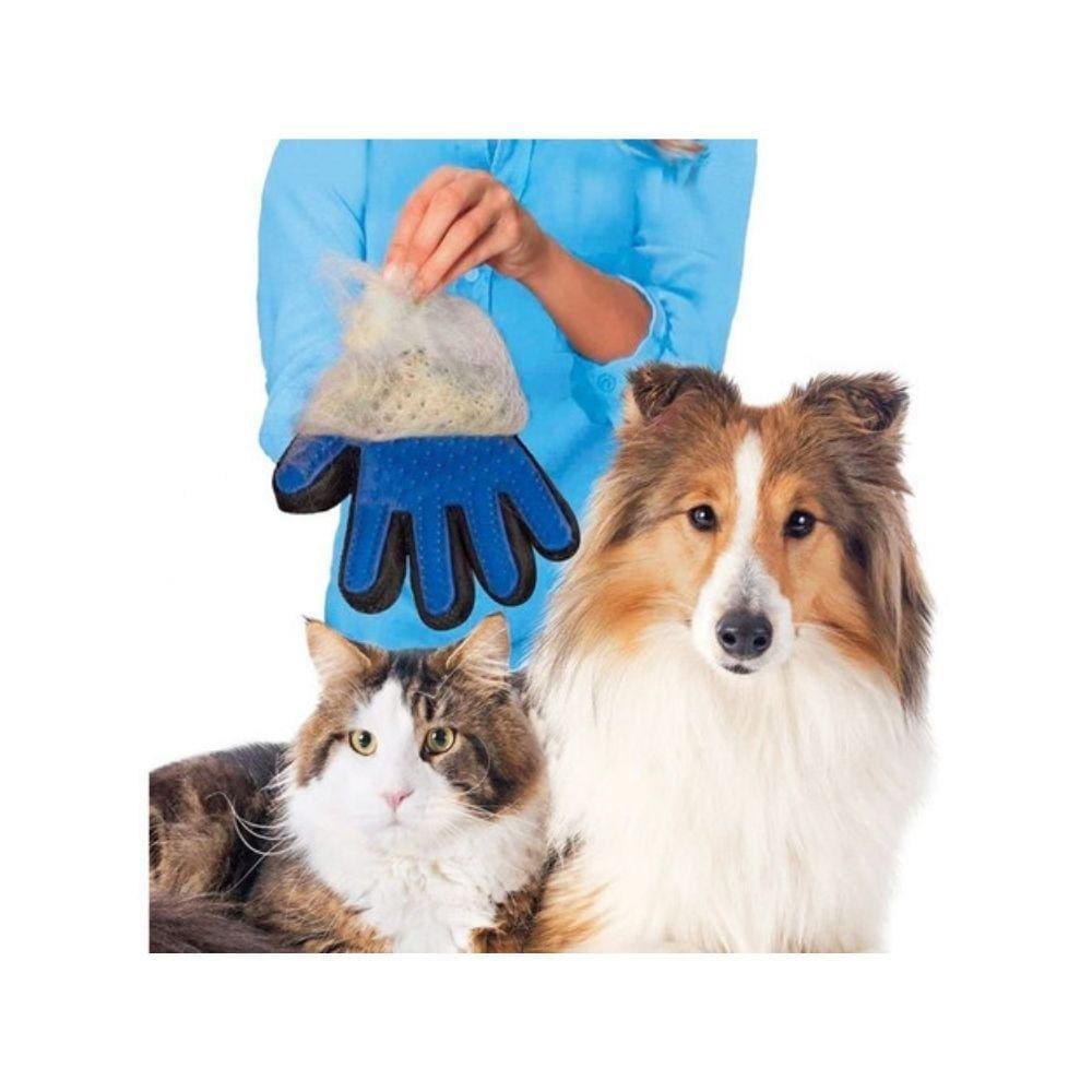 Luva Pet Escova e Tira Pelos Magnética Cachorros Gatos Azul