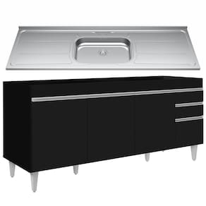 Balcão Gabinete Com Pia 180cm Dallas Preto