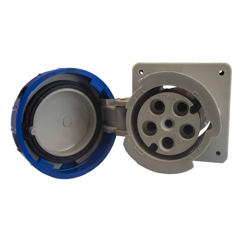 Tomada Blindada De Embutir 3 Polos + Terra + Neutro 63A 220V N-5549 Azul Strahl