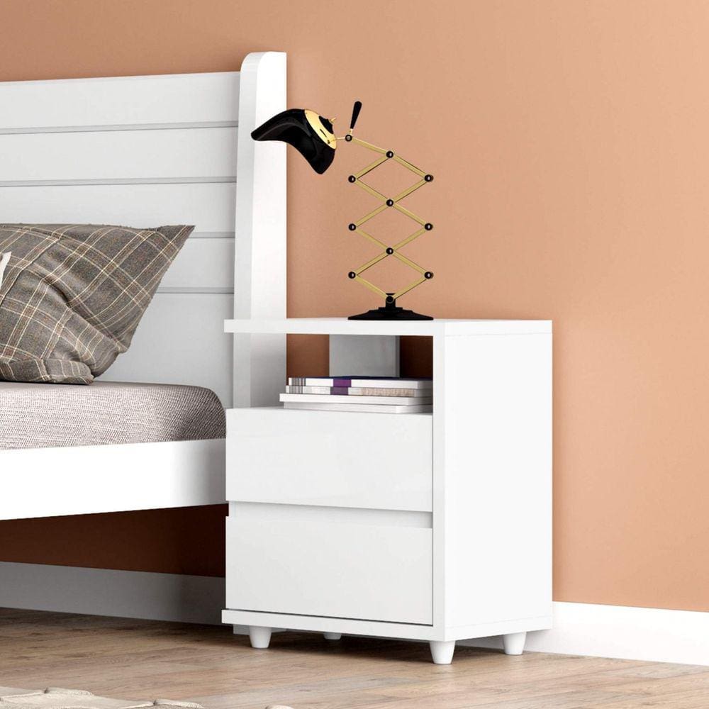 Mesa de Cabeceira Campeche 2 Gavetas Henn Branco