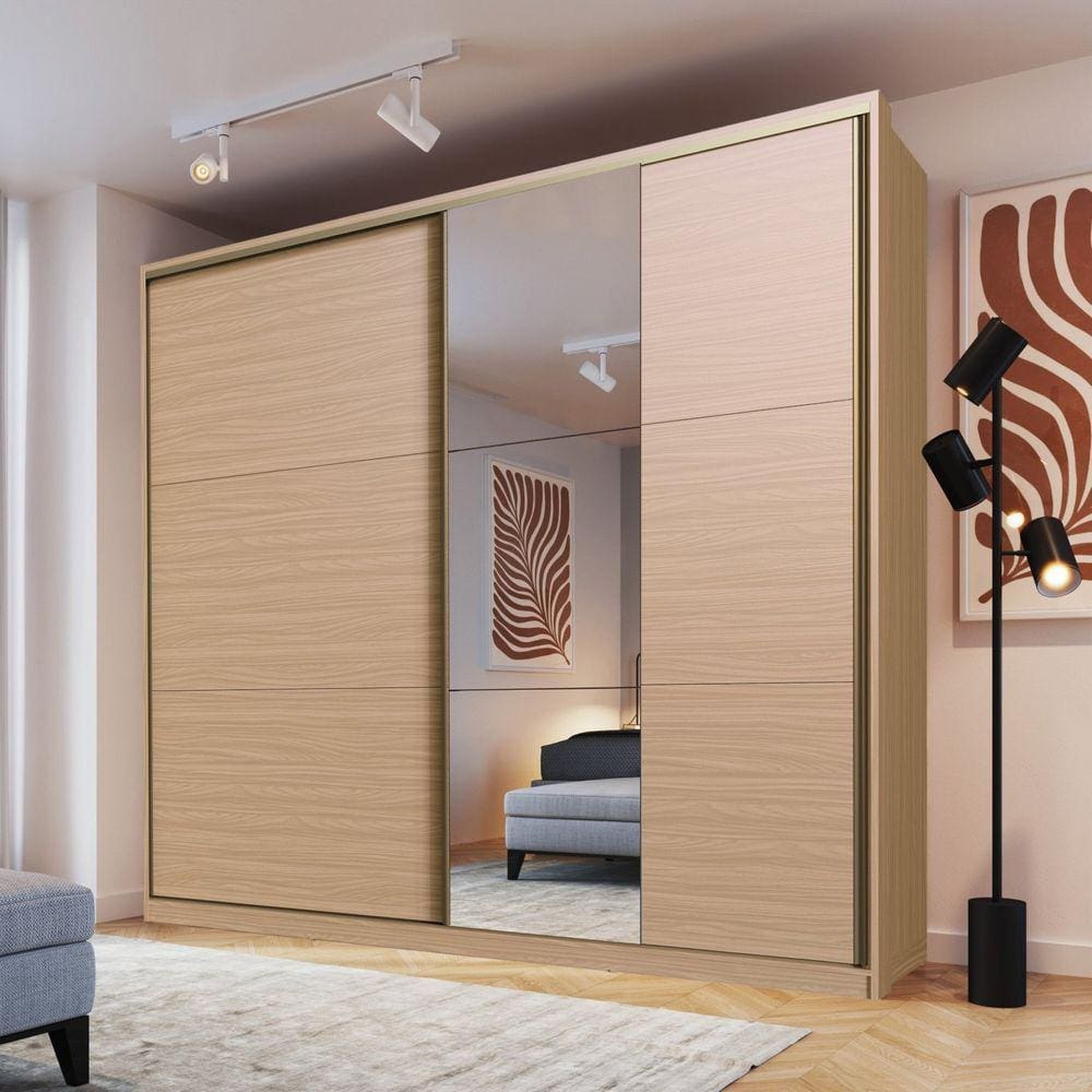 Guarda Roupa Casal com Espelho 260x229cm 2 Portas 6 Gavetas Malta Edez Cedro