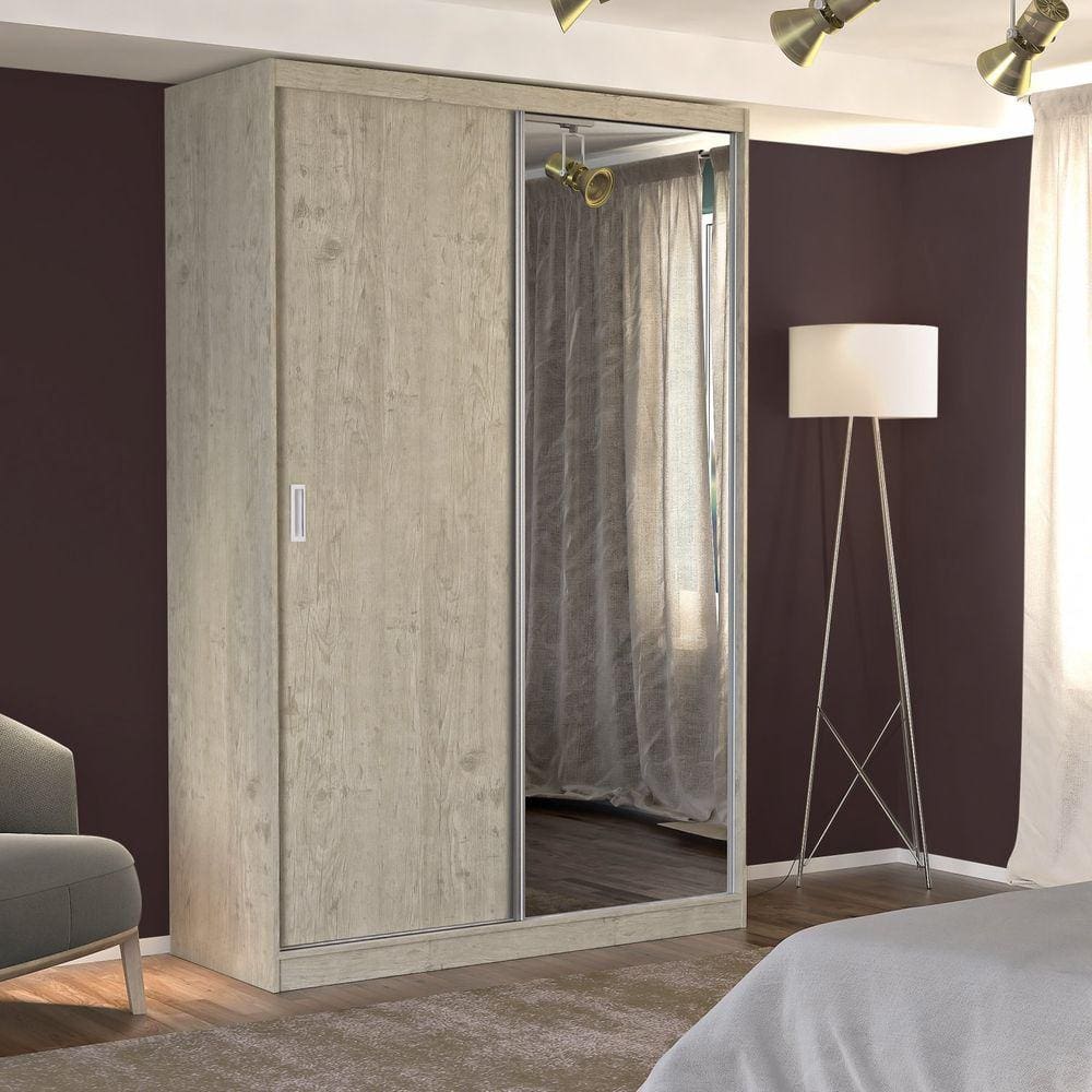 Guarda Roupa Solteiro 1 Espelho 2 Portas de Correr 2 Gavetas MDF MM771E1 Espresso Móveis Marfim Areia