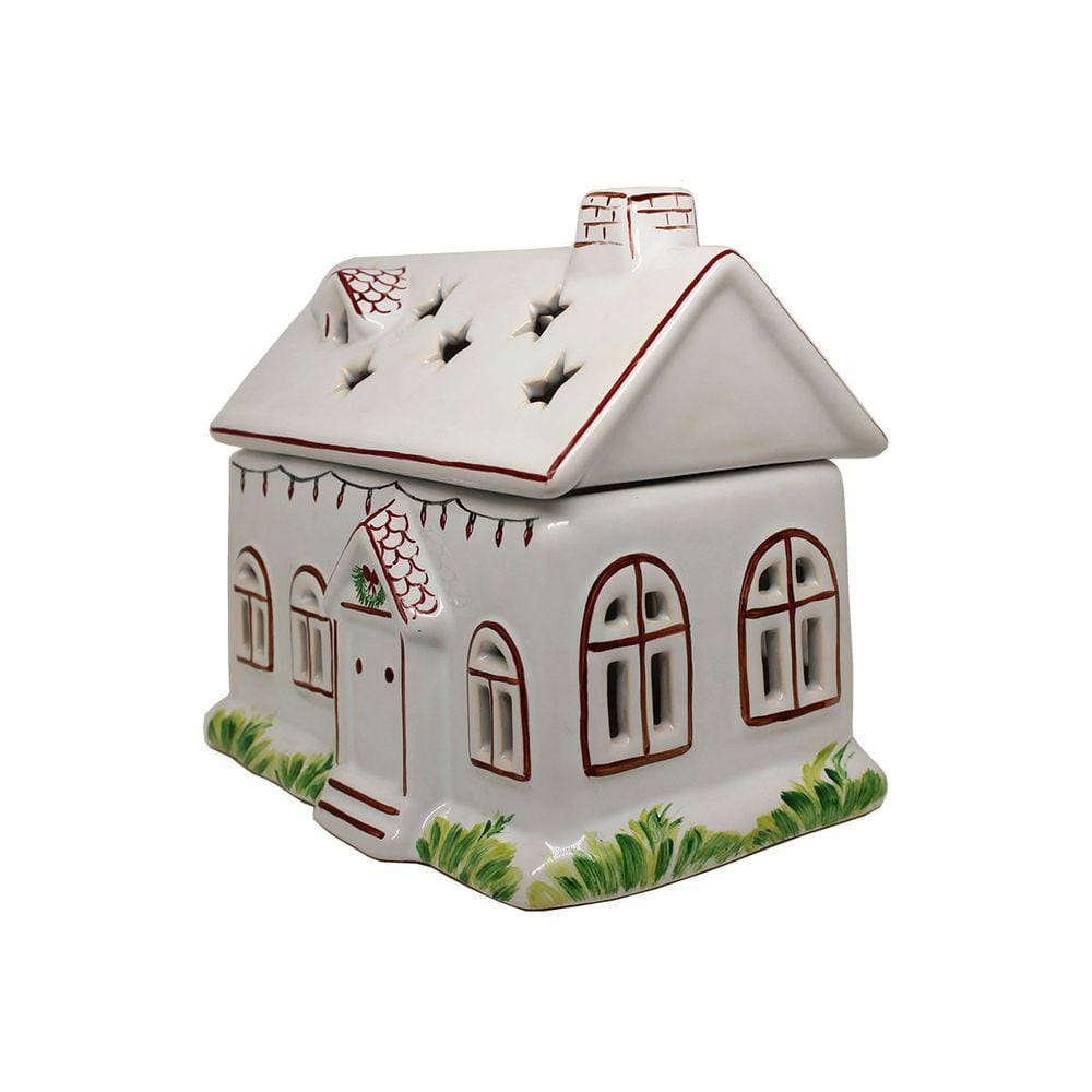 Chalé Decorativo Baixo de Cerâmica Cenas Vip Branco