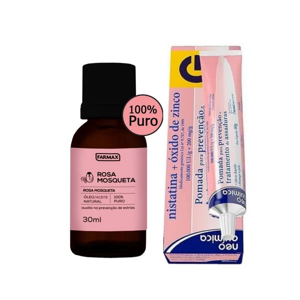 Kit Nistatina Óxido De Zinco 60g+óleo De Rosa Mosqueta 30ml