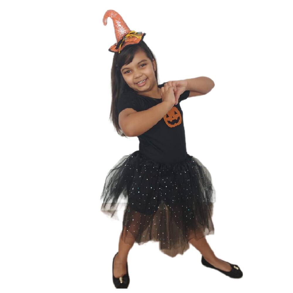 Fantasia Halloween Infantil Bruxinha Com Chapeu Vestido de Bruxa