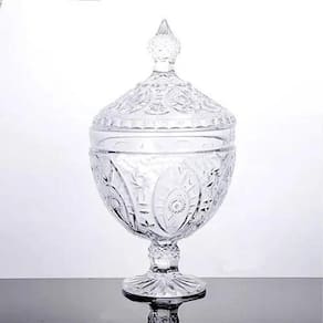 Bomboniere De Vidro Baleiro Potiche Tampa Pedestal 29 X 16