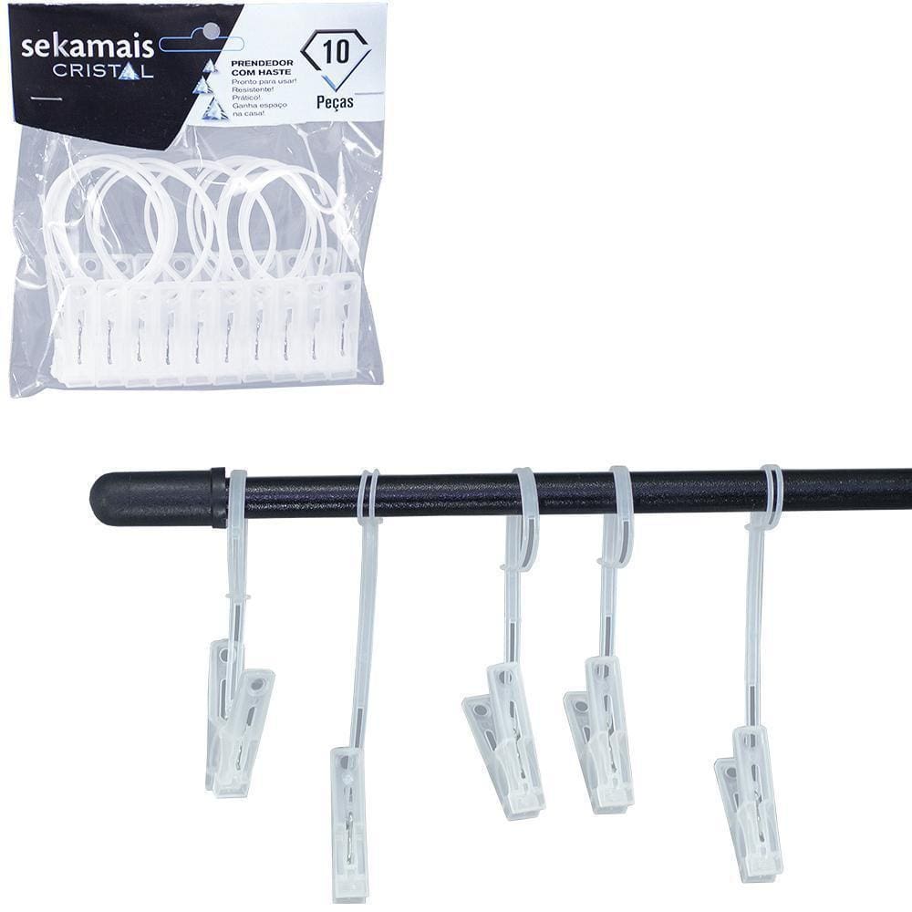 Prendedor Roupa Plastico Cristal Haste Fixadora 10 Pecas