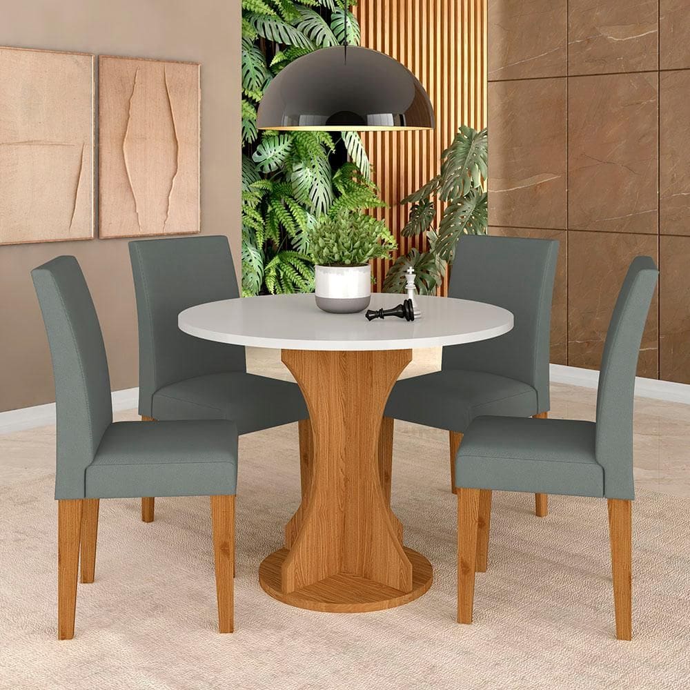 Mesa Redonda Com 4 Cadeiras Pérsia 0,9 Cin/off/cinz - Móveis Arapongas