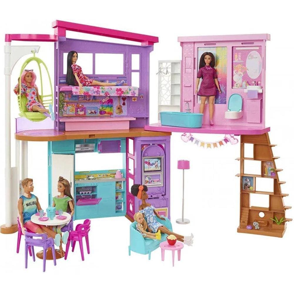 Barbie Casa 2 Andares Malibu House Playset 30 Peças Mattel