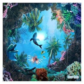 Papel De Teto Fundo Do Mar Corais Tubarões 3,5M Rof90