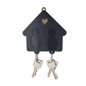 Porta Chave Madeira Casal Com Chaveiro Acrílico - Preto