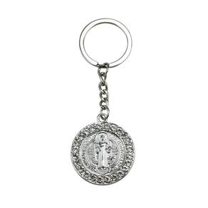 Chaveiro Medalhão São Bento Prateado E Dourado 3.5Cm