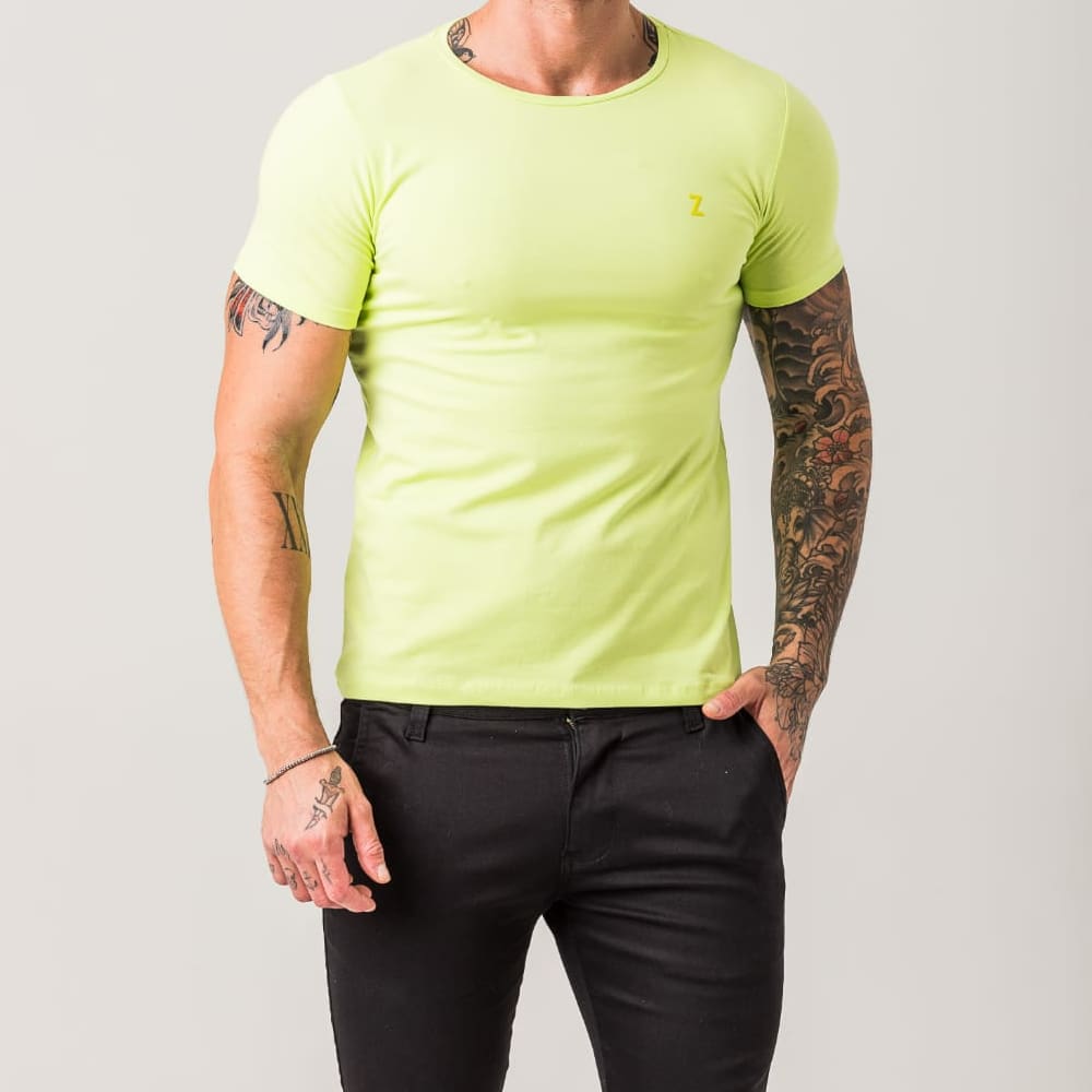 Camiseta Básica Masculina Verde Neon Slim Fit Zune