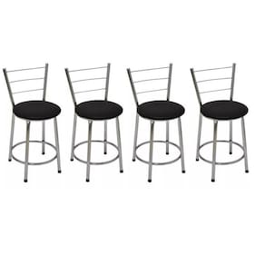Kit 4 Banquetas Baixas Cromada com Encosto Assento Preto