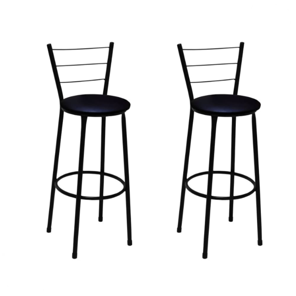 Kit 2 Banquetas Altas Preta com Encosto Assento Preto