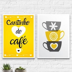 Kit 2 Quadros Cantinho Do Café Amarelo 33X24Cm
