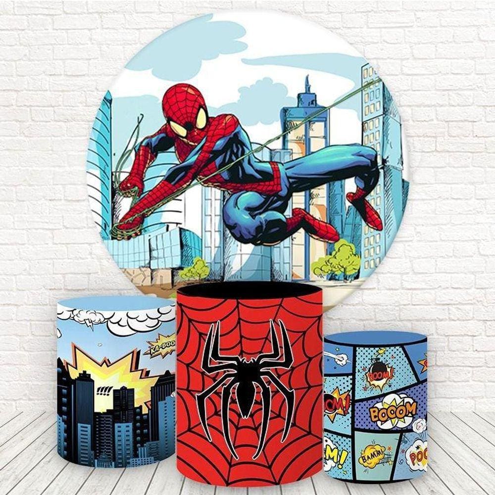 Painel Redondo E Capas 3D Sublimado Homem Aranha Fkpc-120