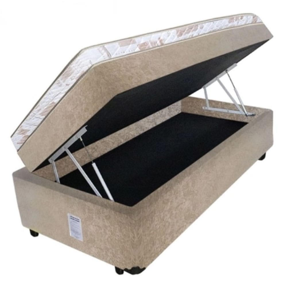 Cama Box Baú Solteiro 88 Conjugado de Espuma Suede Bege