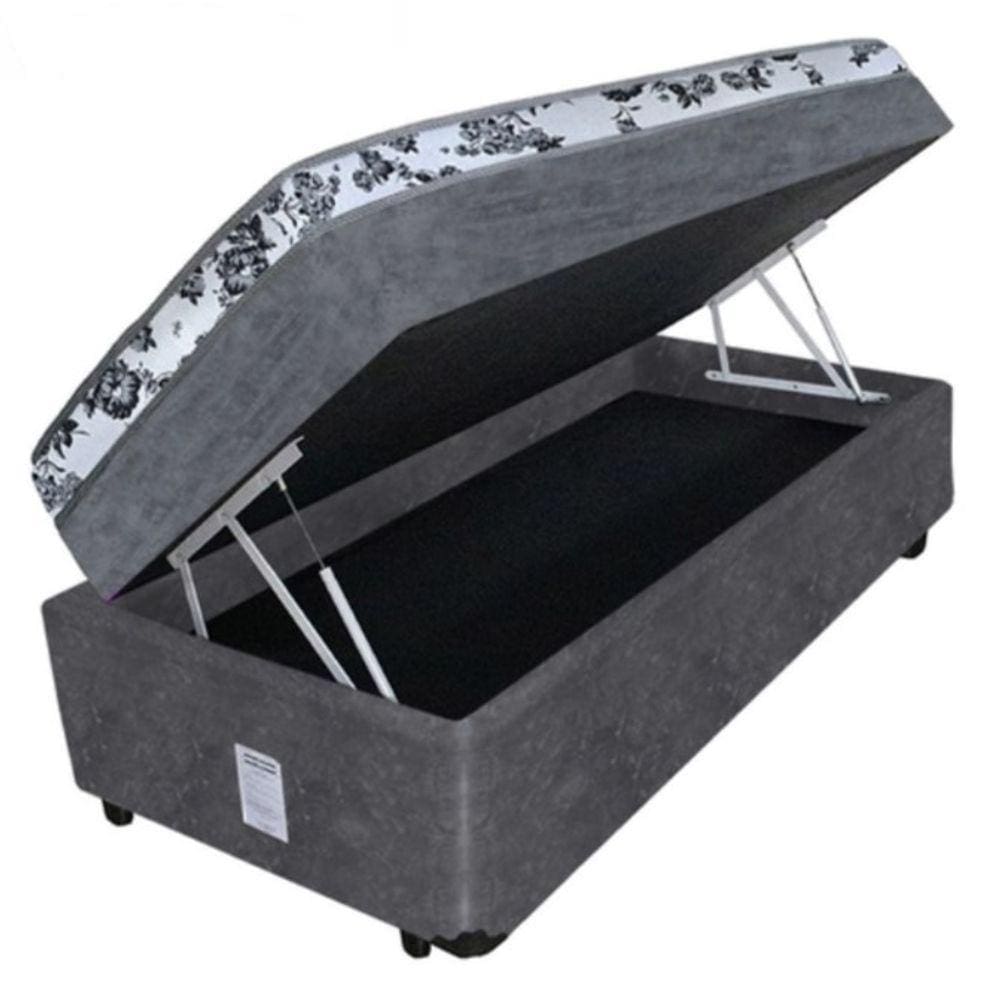 Cama Box Baú Solteiro 88 Conjugado de Espuma Suede Cinza