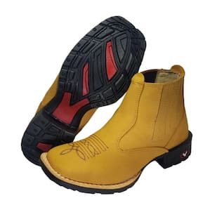 Bota Botina Texana Country Modativa Couro Cano Médio Bico Quadrado