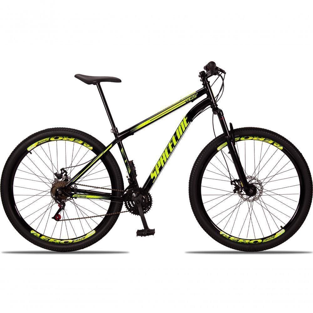 Bicicleta 29 Spaceline Vênus Aço 21M Freio a Disco c/ Suspensão Preto+amarelo