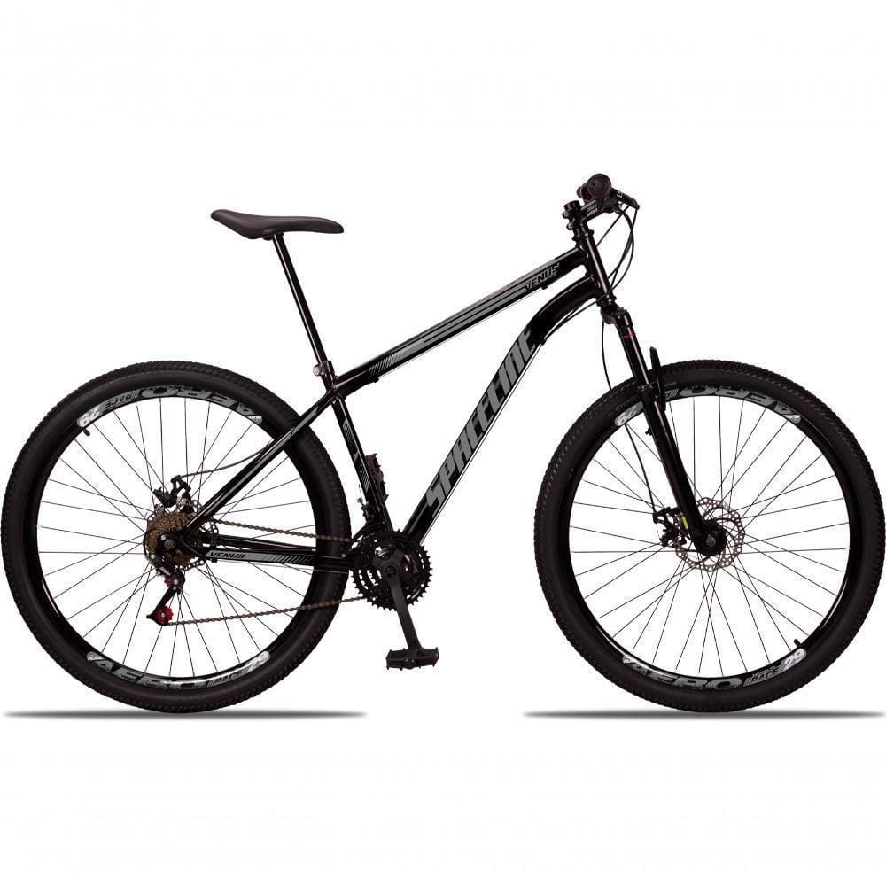 Bicicleta 29 Spaceline Vênus Aço 21M Freio a Disco c/ Suspensão Preto+cinza