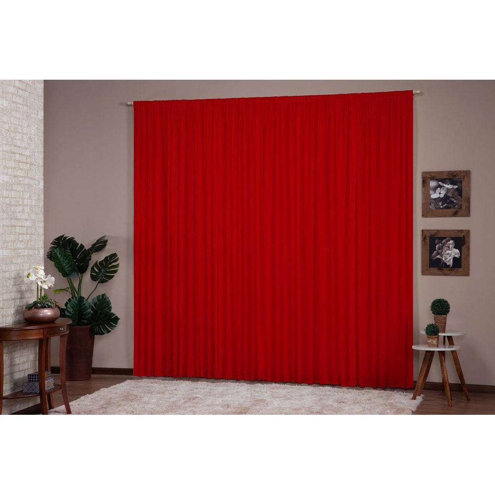 Cortina Para Decoração Sala Quarto 5,00X2,80 Vermelho