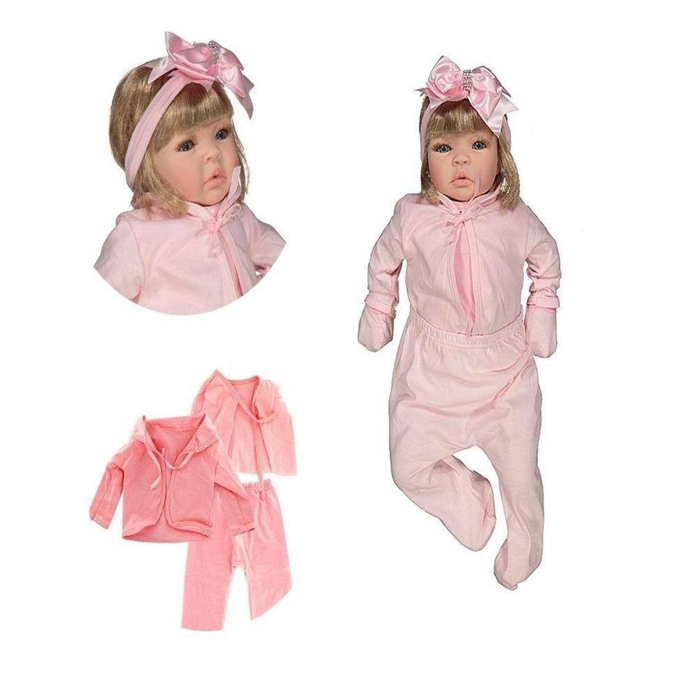 Boneca Bebê Reborn Princesa Larinha Loira Roupa Creme 53cm