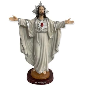 Escultura Jesus Oxalá Prata Braços Abertos 30 Cm Em Resina