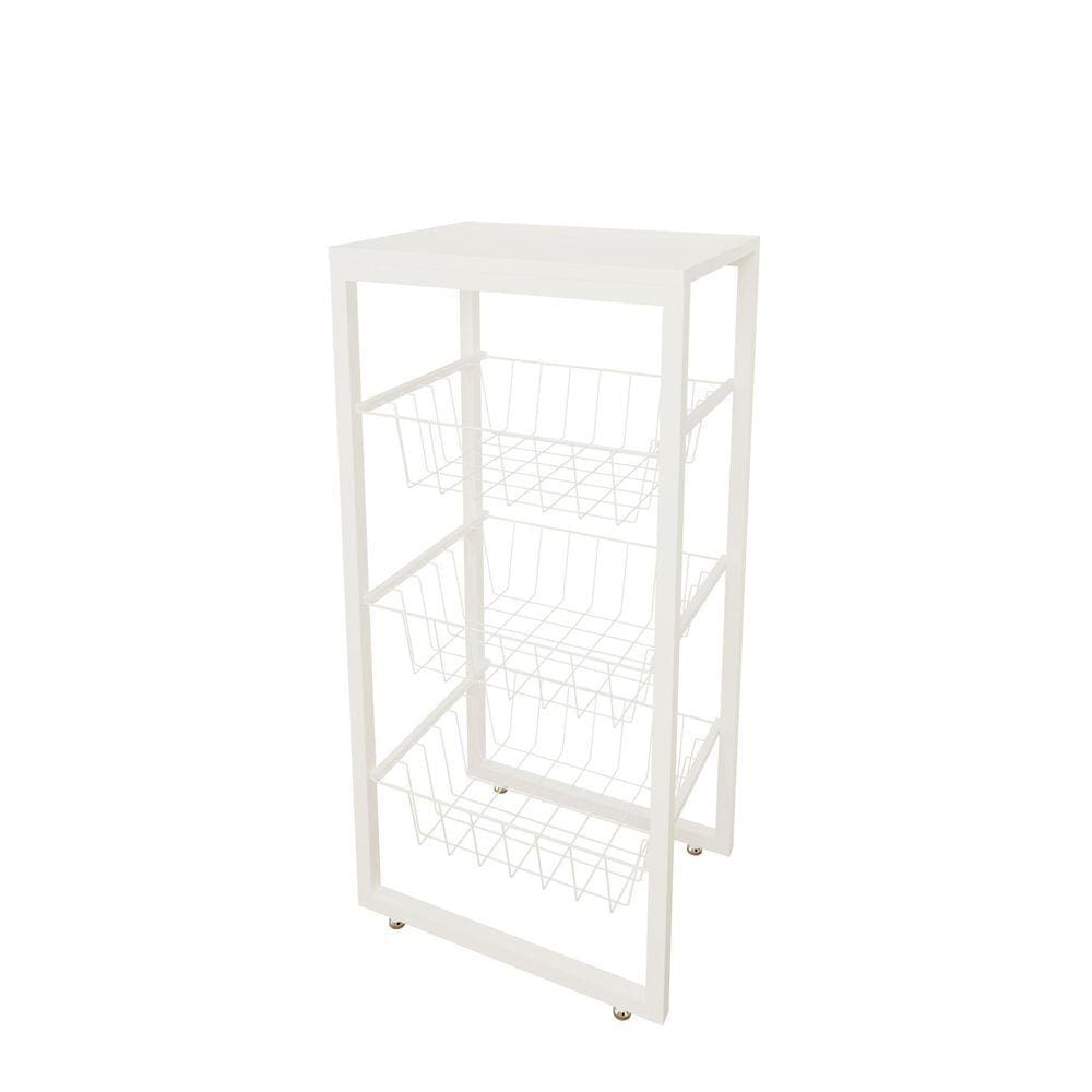 Fruteira De Chão Para Cozinha Branco Brilho Em Aço Branco