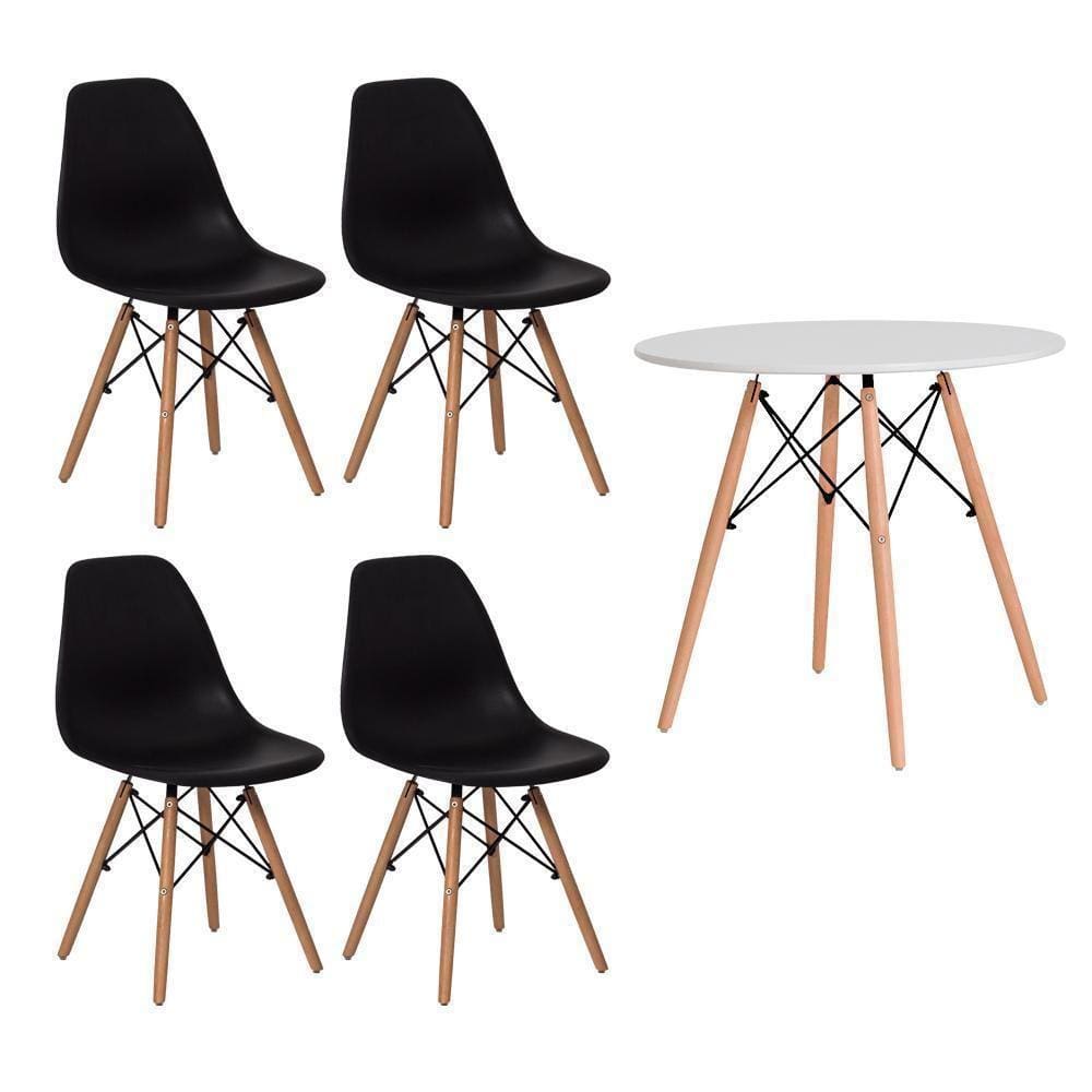 Conjunto Kit 4 Cadeiras Eiffel Eames Preta + 1 Mesa Eames