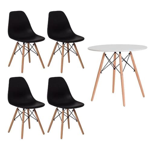 imagem-Conjunto Kit 4 Cadeiras Eiffel Eames Preta + 1 Mesa Eames - Preto