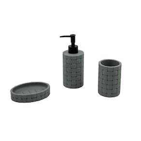 Kit banheiro cimento tramado verde c/ saboneteira 3pç- Oikos