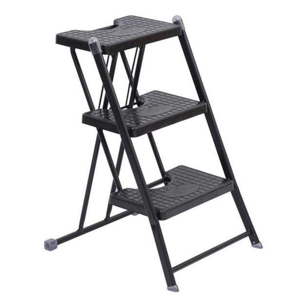 Banqueta Escada De Aço Dobrável Suporta 120 Kg - Preto