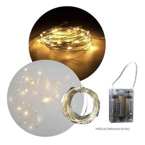 Fio De Fada Led 5M 50Leds Bco Quente Pilha Leads Luz Fixa
