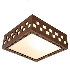 Luminária Decorativa Madeira Plafon Enseada Quad 30Cm
