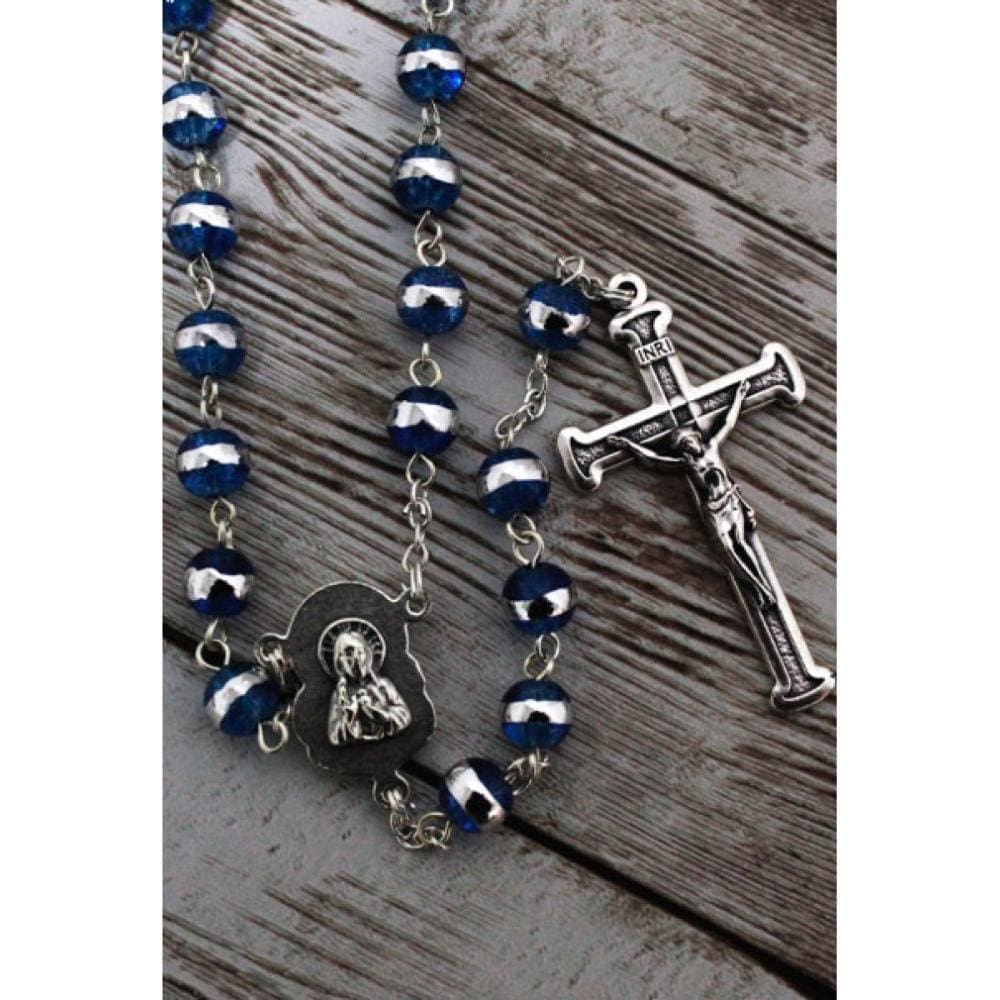 Terço de cristal com faixa cor azul